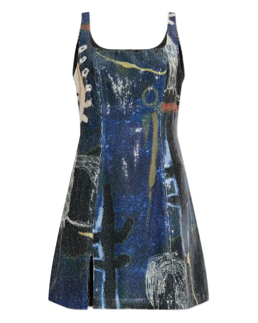 Munthe Blue Sequin Abstract-Print Mini Dress