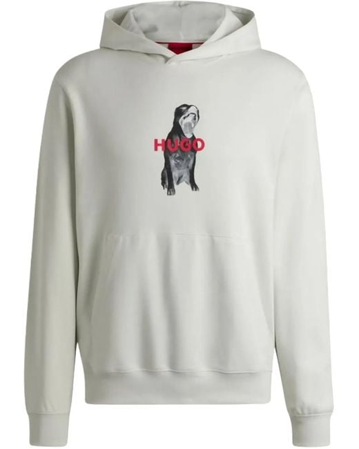 HUGO White Dartchon Hoodie for men