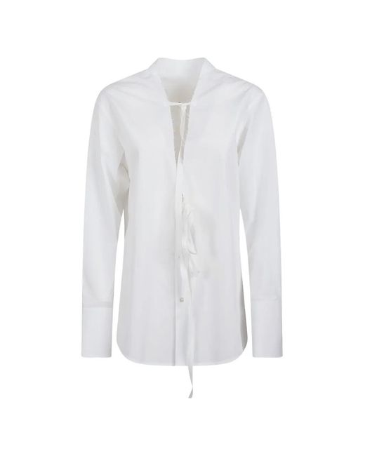 Maison Margiela White Lace-Up Frayed-Edge Shirt