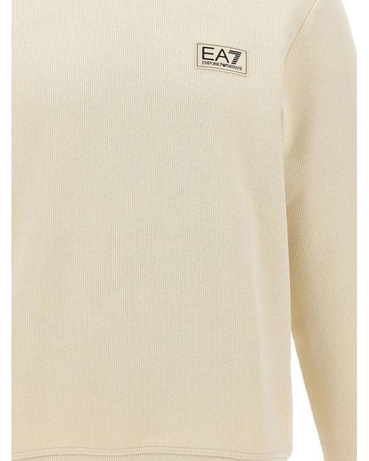 EA7 White Logo-Patch Ribbed-Finish Sweater for men