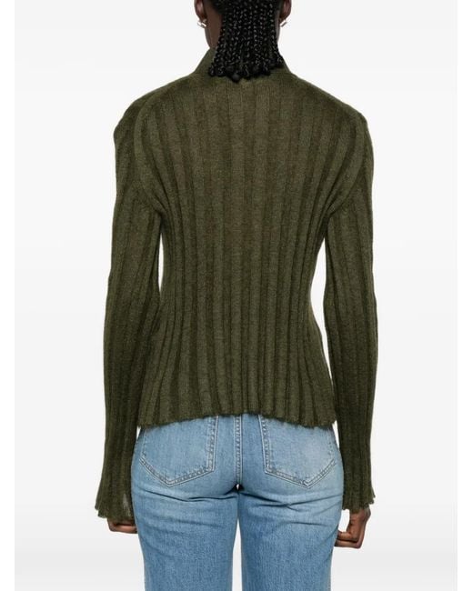 Khaite Green Ribbed-Knit Cardigan