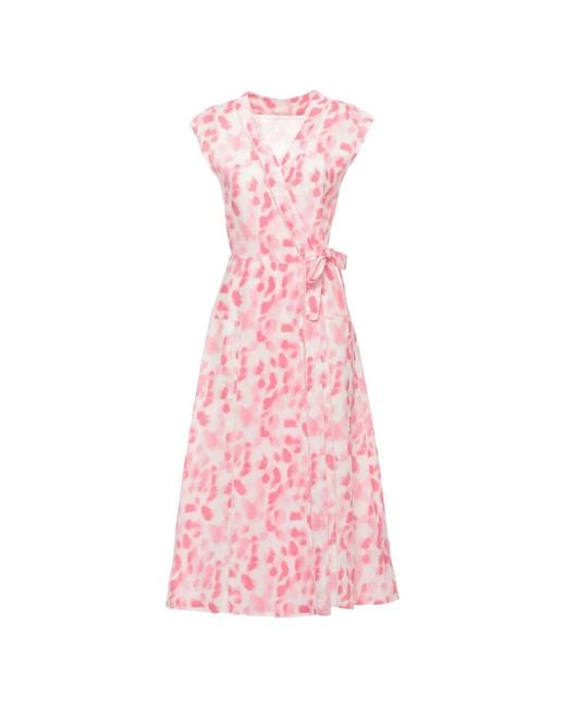 120% Lino Pink Abstract-Print Wrap Dress