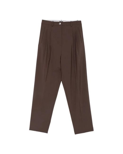 Alysi Brown Pleated-Front Tailored Trousers