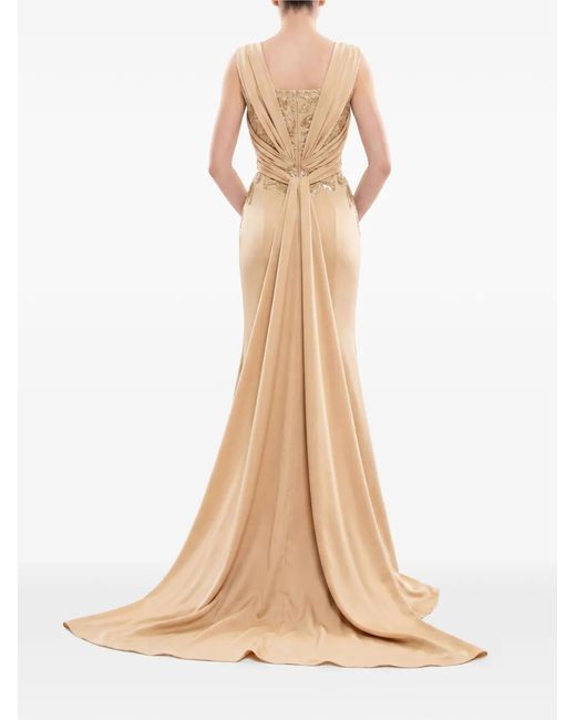 Saiid Kobeisy White Sequin-Embellished Draped Maxi Dress