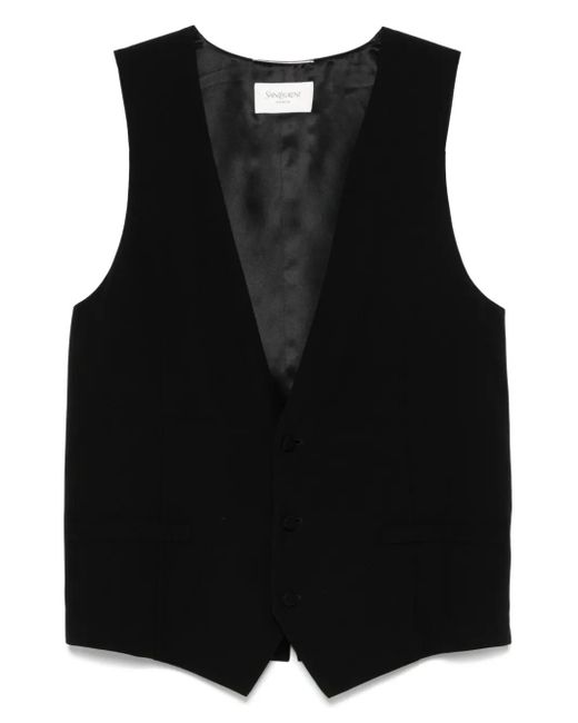 Saint Laurent Men's Black Silk Crepe Waistcoat