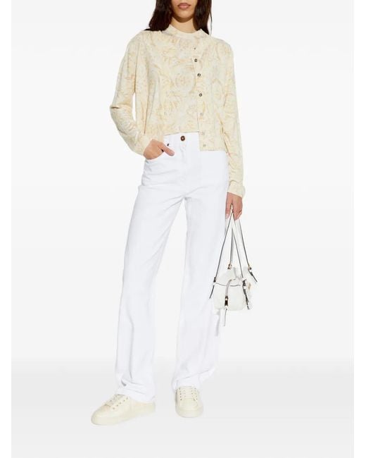 Versace White Printed Silk Knit Cardigan