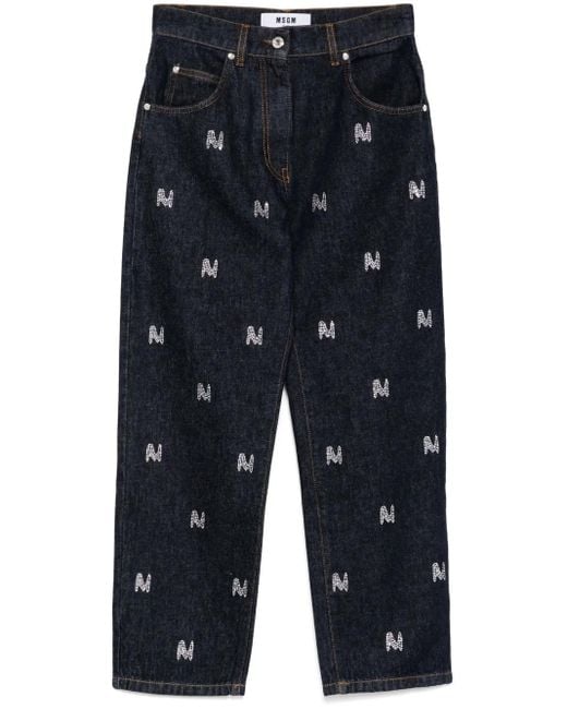 MSGM Blue Crystal-Embellished Jeans