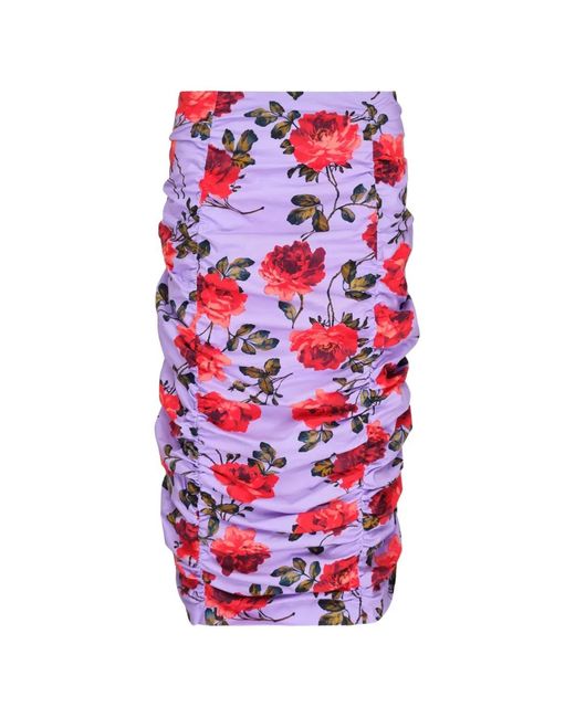 Carolina Herrera White Floral-Print Ruched Midi Skirt