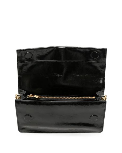 Patrizia Pepe Black Crinkle-Effect Leather Clutch Bags