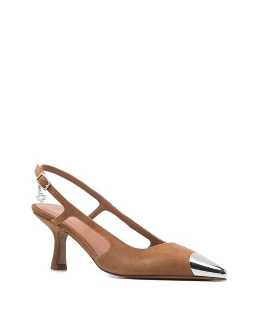 Maje Brown Metallic-Toe Suede Pumps