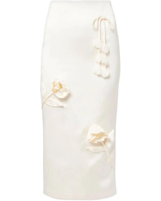 Self-Portrait White Floral-Appliqué Skirt