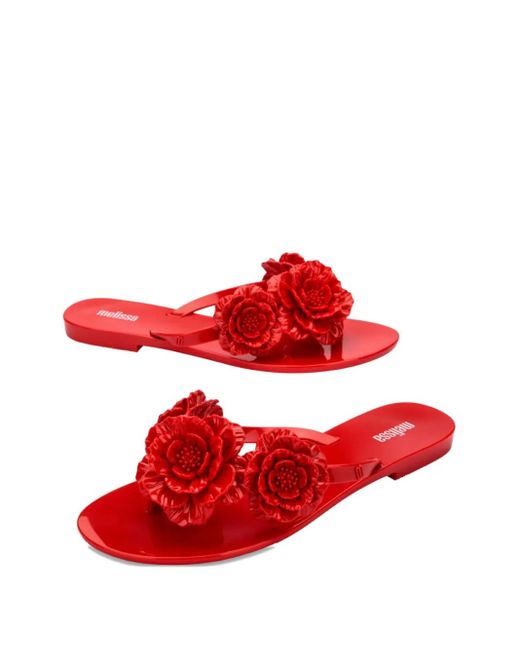Melissa Red Harmonic Springtime Floral-Embellished Flip Flops