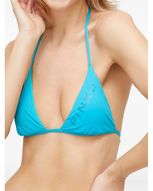 Pinko Blue Logo-Print Triangle Bikini Top