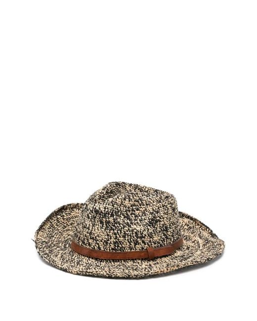IBELIV Brown Leather-Trim Raffia Fedora Hat