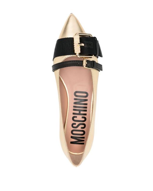 Moschino Natural Buckle-detail Ballerina Shoes