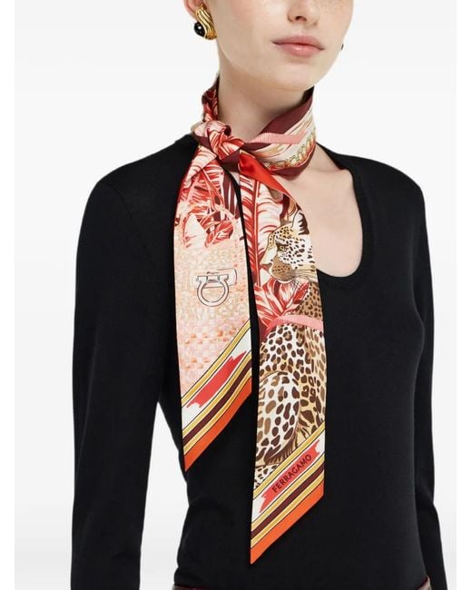 Ferragamo Red Feline-Print Bandeau Scarf