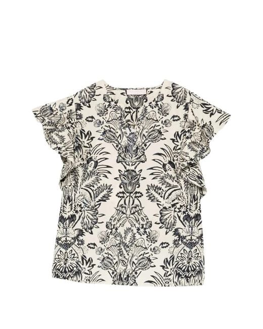 Ulla Johnson White Severine Floral-Print Ruffled Top