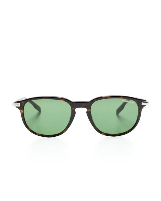 Montblanc Green Tortoiseshell Round-Frame Sunglasses for men