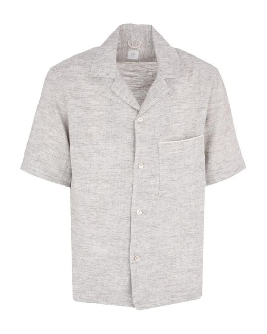 Eleventy White Short-Sleeve Collared Shirt for men