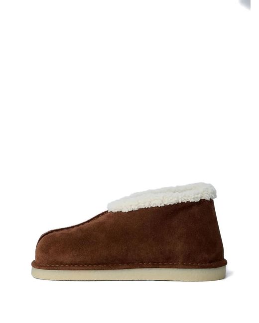 Miu Miu Brown Logo-Patch Shearling-Trim Boots
