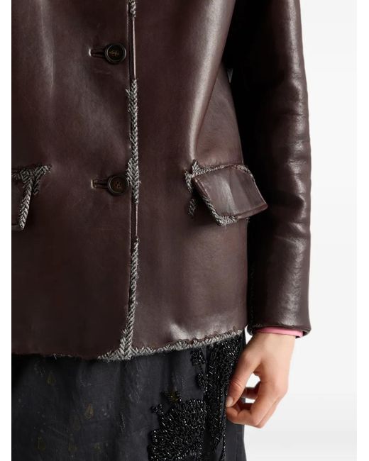Prada Brown Bonded Nappa-Leather And Chevron Shetland Wool Jacket
