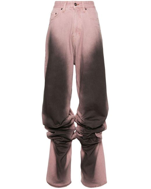 Y. Project Pink Ombré-Effect Draped Jeans