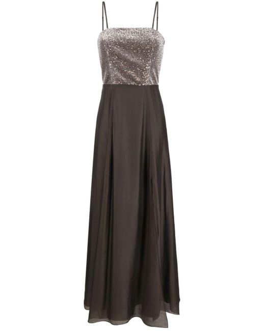 Peserico Brown Sequin-embellished Flared Gown