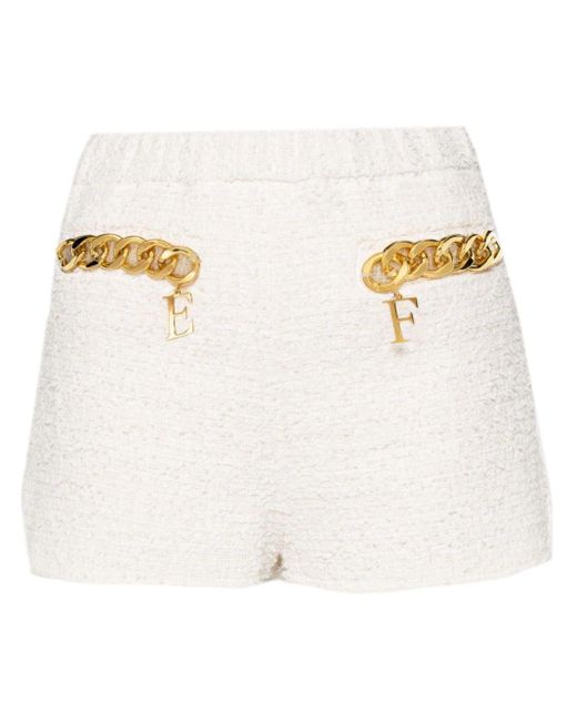 Elisabetta Franchi White Chain-Detail Tweed Mini Shorts