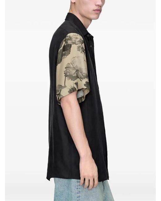 Maison Margiela Black Floral-Sleeves Shirt for men