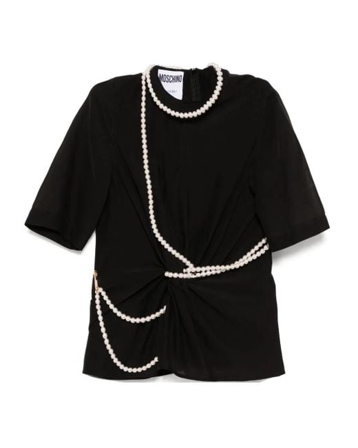 T-Shirt Con Decorazione Di Perle di Moschino in Black