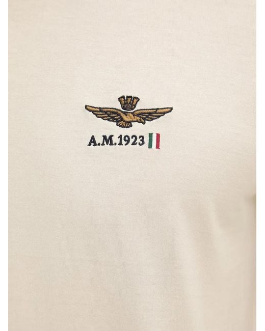 Aeronautica Militare Natural Logo-Embroidered Tipped-Trim T-Shirt for men