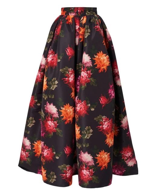 Falda larga con crisantemos estampados Carolina Herrera de color Red