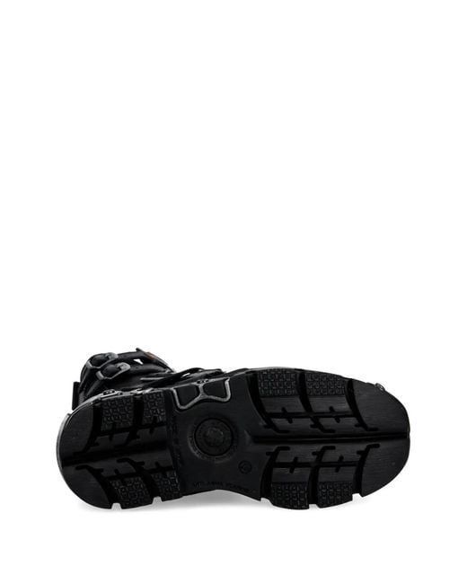 New Rock Black Flame-Design Leather Boots