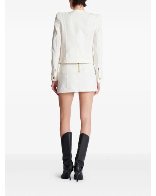Balmain White Canvas Cropped Jacket