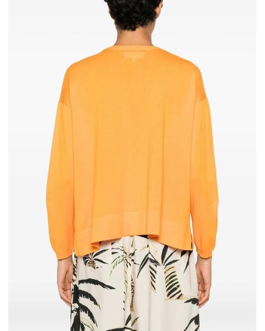 Psophia Orange V-Neck Side-Slit Cotton Sweater