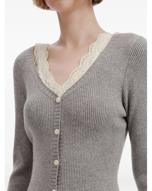 B+ AB Gray Lace-Trim Ribbed Cardigan