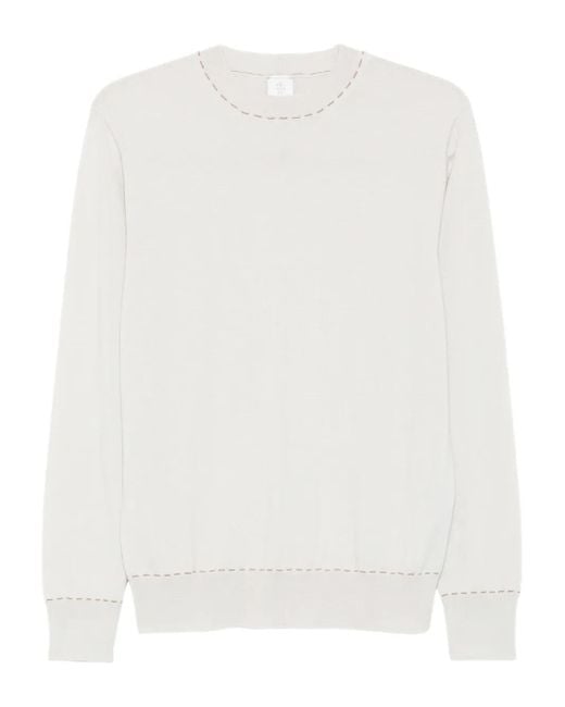 Eleventy White Crew-Neck Stitch-Detail Sweater for men