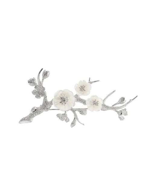 Anabela Chan White Rhodium Vermeil Sakura Blossom Brooch