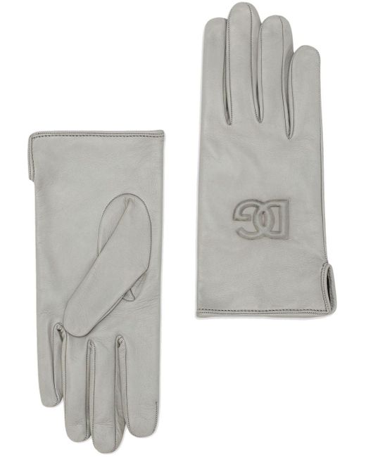 Dolce & Gabbana Gray Logo-embossed Leather Gloves for men
