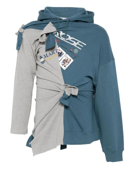 Martine Rose Blue Asymmetrical Tie-Detail Cotton Hoodie for men