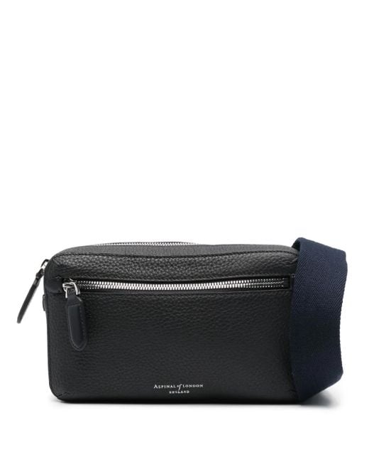 Aspinal Black Reporter Compact Leather Messenger Bag for men