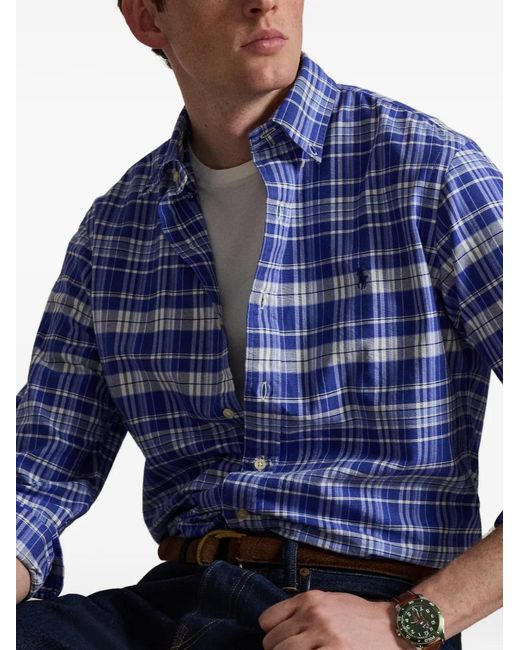 Polo Ralph Lauren Blue Plaid Oxford Shirt for men