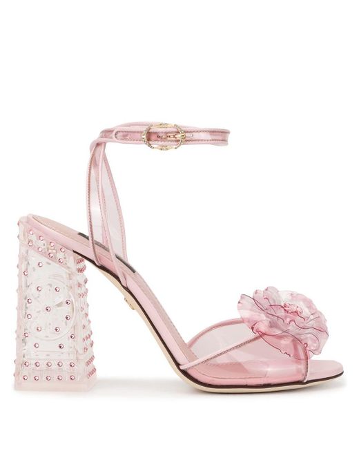 Dolce & Gabbana Pink Cinderella Sandals With Sint Glass Heel