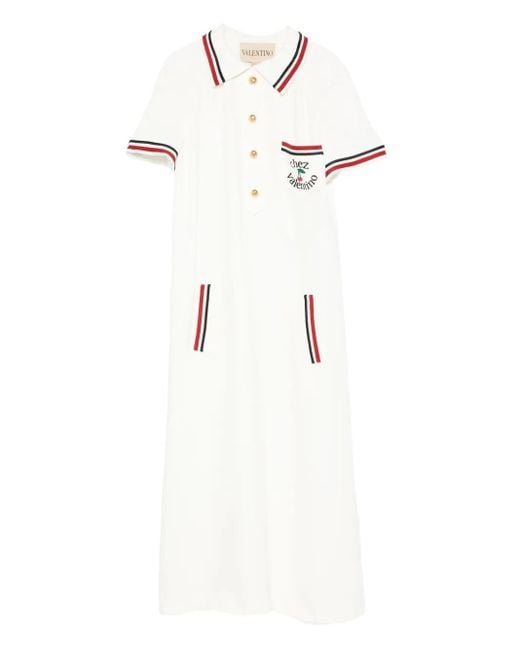 Valentino Garavani White Cherry-Embellished Polo Midi Dress