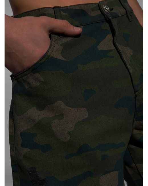 Balmain Distressed-Shorts mit Camouflage-Print in Green für Herren
