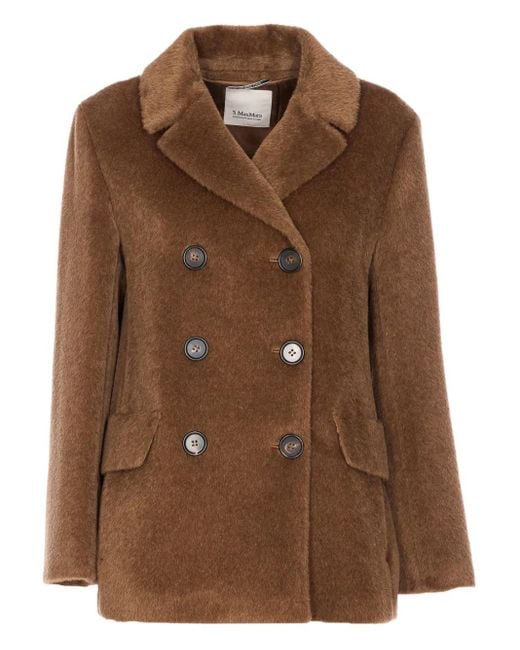 Max Mara Brown Double-Breasted Brushed Jacket