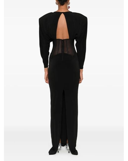 Nissa Black Waist-Corset Maxi Dress
