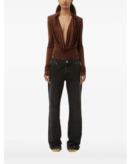 GAUGE81 Brown Draped V-Neck Bodysuit