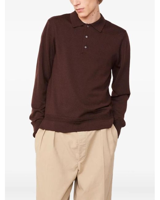 Officine Generale Brown Long-sleeve Ribbed Polo Shirt for men