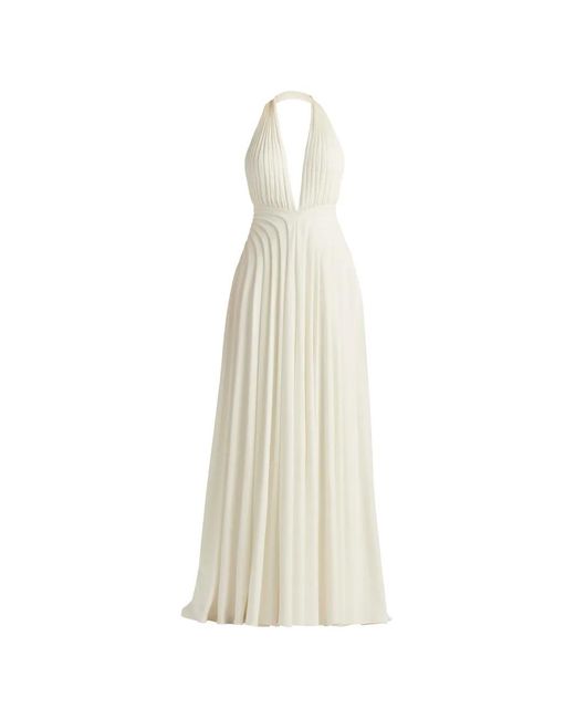 Tadashi Shoji White Zarelle Pleated Halter Dress